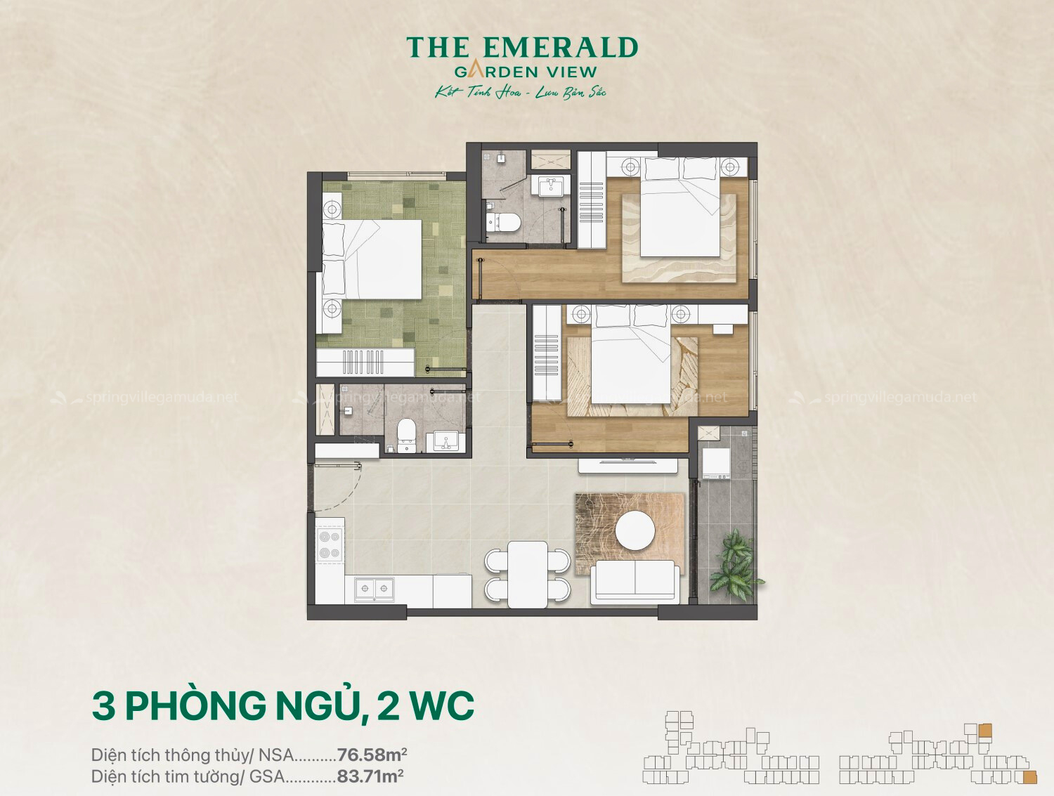 Căn 3pn The Emerald Garden View